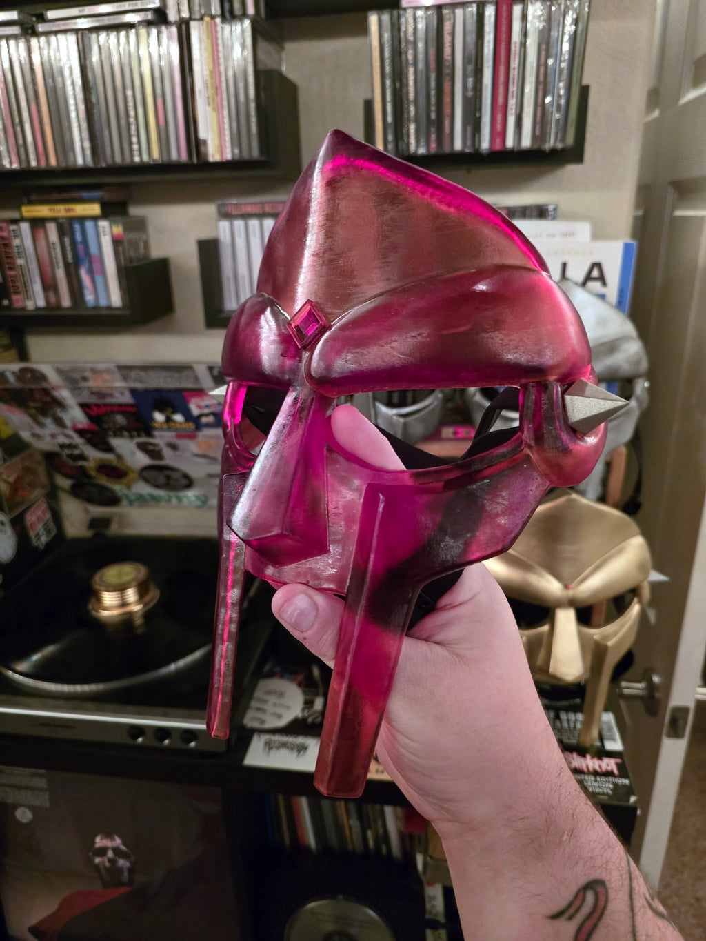 Metal Face Villain Translucent Red Mask w/ Red Diamond Gem